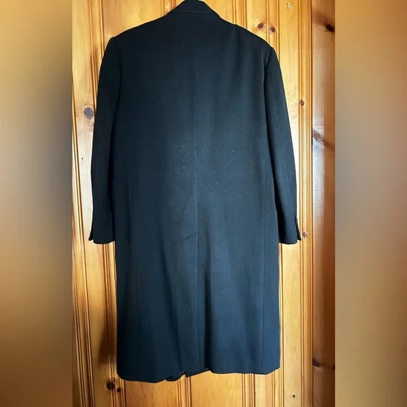 Classic Long Black Wool Men's Overcoat 42R - Picture 3 of 5